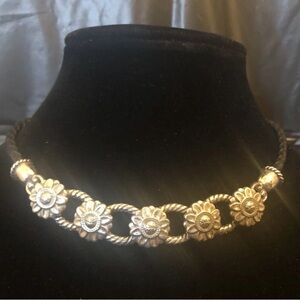 🌻 RARE BRIGHTON VINTAGE choker 15” SUNFLOWER Link Necklace, Great Condition NWOT